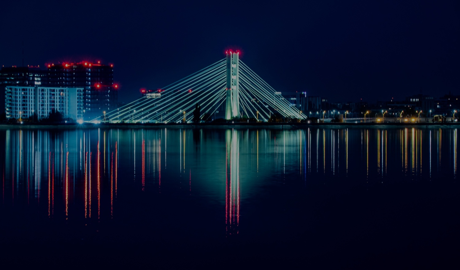 Beautiful view of the Lekki – Ikoyi Link Bridge with lights at night